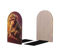 Mexpekil 1 paire de serre-livres en bois avec signes du zodiaque singe pour étagères - Support de livre antidérapant pour bureau, bibliothèque pour lecteurs