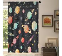 Mexpekil 1 panneau de rideau transparent à motif univers planètes semi-transparent avec passe-tringle pour salon, chambre à coucher, bureau, voilage de fenêtre de 140 x 198 cm de hauteur (140 x 198 cm