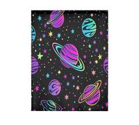 Mexpekil 1 panneau de rideau transparent coloré avec motif planètes fluo et étoiles, voilage semi-transparent avec passe-tringle pour salon, chambre à coucher, bureau, 140 x 198 cm de hauteur (140 x