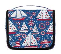 Mexpekil 4th of July Trousse de toilette avec boussole de bateau pour femmes, hommes, dames, étanche, à suspendre, avec crochet, trousse de maquillage