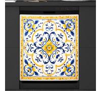 Mexpekil Aimant de lave-vaisselle à motif carreaux de céramique jaune et bleu, 53,3 x 66 cm, autocollant décoratif imperméable pour lave-vaisselle