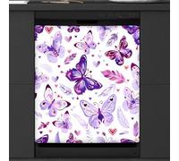 Mexpekil Aimant de lave-vaisselle avec plumes de papillon violettes 53,3 x 66 cm, autocollant décoratif imperméable pour lave-vaisselle