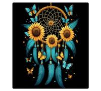 Mexpekil Aimant de lave-vaisselle avec plumes turquoises et tournesols - 53,3 x 66 cm - Autocollant décoratif pour porte d'entrée - Panneau magnétique étanche