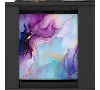 Mexpekil Aimant de lave-vaisselle en marbre liquide violet cyan bleu 53,3 x 66 cm, autocollant décoratif imperméable pour lave-vaisselle pour appareils de cuisine