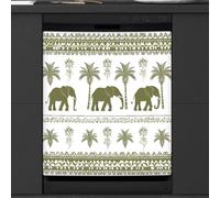 Mexpekil Aimant de lave-vaisselle ethnique éléphant africain cocotier 53,3 x 66 cm, autocollant décoratif imperméable pour lave-vaisselle pour appareils de cuisine