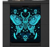 Mexpekil Aimant de lave-vaisselle fantaisie bleu gothique crâne papillon 58,4 x 66 cm, autocollant décoratif étanche pour lave-vaisselle pour appareils de cuisine
