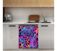 Mexpekil Aimant de lave-vaisselle imprimé léopard rose fluo 53,3 x 66 cm autocollant décoratif pour porte d'entrée imperméable pour cuisine panneau magnétique