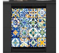 Mexpekil Aimant de lave-vaisselle motif carrelage espagnol 58,4 x 66 cm, autocollant décoratif imperméable pour lave-vaisselle pour appareils de cuisine