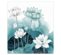 Mexpekil Aimant de lave-vaisselle pour porte avant, panneau décoratif réutilisable pour lave-vaisselle, réfrigérateur, 53,3 x 66 cm, encre bleue et verte fleurs de lotus