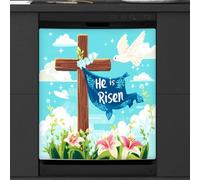 Mexpekil Aimant de lave-vaisselle sur le thème de Pâques « He Is Risen » - 53,3 x 66 cm - Autocollant décoratif étanche pour lave-vaisselle - Pour appareils de cuisine