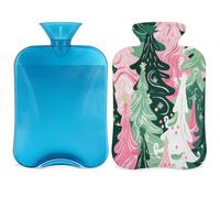 Mexpekil Art Bouillotte en PVC avec housse Motif sapin de Noël Rose Vert 2 l