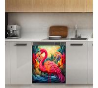Mexpekil Art Flamingo Rouge Couvercle magnétique pour lave-vaisselle 53,3 x 66 cm Autocollant décoratif pour porte d'entrée Panneau magnétique imperméable