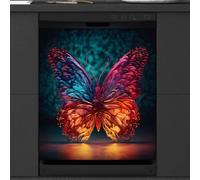 Mexpekil Art Neon Butterfly Aimant de lave-vaisselle 53,3 x 66 cm Autocollant décoratif pour porte d'entrée Imperméable Panneau magnétique