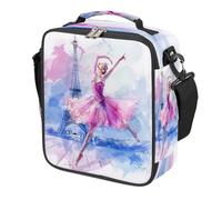 Mexpekil Art Peint Tour Eiffel Ballet Danseuse Sac à déjeuner pour enfants Garçons Filles Boîte à déjeuner carrée isotherme réutilisable pour l'école, pique-nique, voyage