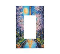 Mexpekil Art Peinture Lune Tour Eiffel Fleur Interrupteur Couvercle 1 Gang Simple Bascule Plaques Murales Couvertures de Prise Décorative pour Maison Bureau