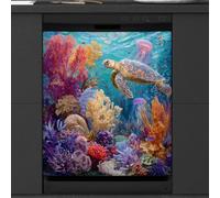 Mexpekil Autocollant magnétique coloré pour lave-vaisselle, motif méduse, tortues corail, 58,4 x 66 cm, autocollant décoratif pour porte d'entrée, panneau magnétique imperméable pour cuisine