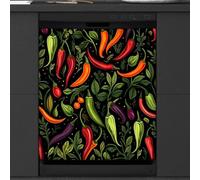 Mexpekil Autocollant magnétique coloré pour lave-vaisselle sur le thème du piment piquant, 58,4 x 66 cm, autocollant décoratif pour porte d'entrée, panneau magnétique étanche pour appareil de cuisine