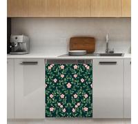 Mexpekil Autocollant magnétique pour lave-vaisselle avec petites fleurs vertes et branches vertes 53,3 x 66 cm - Autocollant décoratif pour porte d'entrée - Panneau magnétique imperméable