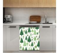 Mexpekil Autocollant magnétique pour lave-vaisselle motif arbre de Noël vert géométrique 53,3 x 66 cm, autocollant décoratif pour porte d'entrée, panneau magnétique imperméable