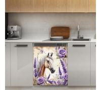 Mexpekil Autocollant magnétique pour lave-vaisselle Motif cheval et roses Lavande 53,3 x 66 cm