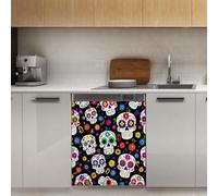 Mexpekil Autocollant magnétique pour lave-vaisselle Motif crâne coloré 53,3 x 66 cm Autocollant décoratif pour porte d'entrée étanche Panneau magnétique