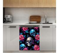 Mexpekil Autocollant magnétique pour lave-vaisselle Motif crânes et roses 53,3 x 66 cm