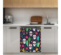 Mexpekil Autocollant magnétique pour lave-vaisselle Motif crânes mexicains cactus fleurs 53,3 x 66 cm