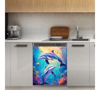 Mexpekil Autocollant magnétique pour lave-vaisselle Motif deux dauphins nageurs 53,3 x 66 cm