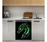 Mexpekil Autocollant magnétique pour lave-vaisselle Motif dragon Vert feu 53,3 x 66 cm