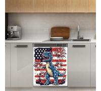 Mexpekil Autocollant magnétique pour lave-vaisselle motif drapeau américain dinosaure feu d'artifice 53,3 x 66 cm, autocollant décoratif pour porte d'entrée, panneau magnétique étanche pour appareil