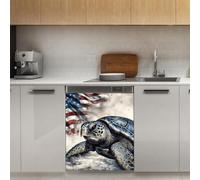 Mexpekil Autocollant magnétique pour lave-vaisselle Motif drapeau tortue vintage 53,3 x 66 cm