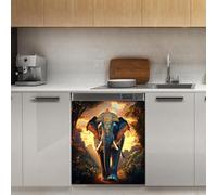 Mexpekil Autocollant magnétique pour lave-vaisselle Motif éléphant bohémien 53 x 66 cm Pour porte d'entrée étanche