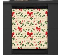 Mexpekil Autocollant magnétique pour lave-vaisselle Motif feuilles de houx et nœuds rouges 58,4 x 66 cm