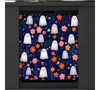 Mexpekil Autocollant magnétique pour lave-vaisselle Motif fleurs fantômes Bleu marine 58,4 x 66 cm