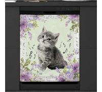 Mexpekil Autocollant magnétique pour lave-vaisselle Motif notes de chat et fleurs 58,4 x 66 cm