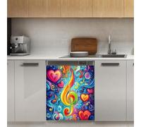 Mexpekil Autocollant magnétique pour lave-vaisselle Motif notes de musique et cœurs colorés 53,3 x 66 cm