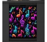 Mexpekil Autocollant magnétique pour lave-vaisselle Motif notes de musique néon 58,4 x 66 cm