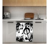 Mexpekil Autocollant magnétique pour lave-vaisselle Motif notes de musique Noir 53,3 x 66 cm