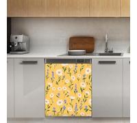 Mexpekil Autocollant magnétique pour lave-vaisselle - Motif petites marguerites jaunes - 53,3 x 66 cm - Autocollant décoratif pour porte d'entrée - Panneau magnétique imperméable