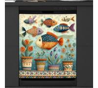 Mexpekil Autocollant magnétique pour lave-vaisselle Motif poisson coloré 58,4 x 66 cm Pour porte d'entrée Étanche Panneau magnétique
