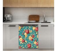 Mexpekil Autocollant magnétique pour lave-vaisselle Motif roses Bleu sarcelle 53,3 x 66 cm