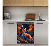 Mexpekil Autocollant magnétique pour lave-vaisselle Orange Tree Fox Night 53,3 x 66 cm - Autocollant décoratif pour porte d'entrée - Panneau magnétique imperméable