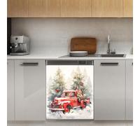 Mexpekil Autocollant magnétique pour porte d'entrée de Noël - Motif camion - Rouge sapin - 53,3 x 66 cm