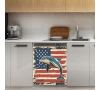 Mexpekil Autocollant magnétique vintage pour lave-vaisselle Motif drapeau américain dauphin 53,3 x 66 cm