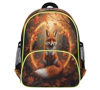 Mexpekil Autumn Forest Fox Sac à dos d'école, léger et imperméable avec sangle de poitrine et porte-bouteille d'eau