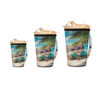 Mexpekil Beach Cats Sea Lot de 3 manchons réutilisables pour café glacé avec poignée, ajustement universel pour gobelets et verres de 473 à 946 ml, porte-gobelet isotherme en néoprène pour boissons