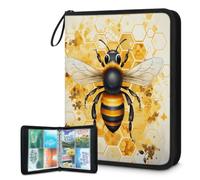 Mexpekil Bee Honey Classeur 4 poches avec 50 pages à chargement latéral pour 400 cartes Fermeture éclair Album de cartes à collectionner étanche