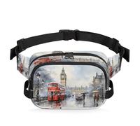 Mexpekil Big Ben Sac banane avec fermeture éclair bidirectionnelle et sangle réglable Motif bus rouge, Noir