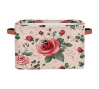 Mexpekil Boîte de rangement pour étagères avec poignée - Paniers de rangement pliables en tissu - Motif coccinelle et rose - Organiseur de jouets pour la maison et la chambre d'enfant - 1 pièce
