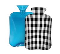 Mexpekil Bouillotte à carreaux blancs et noirs avec housse, 2 L en PVC pour soulager la douleur, les pieds, le dos, la chaleur